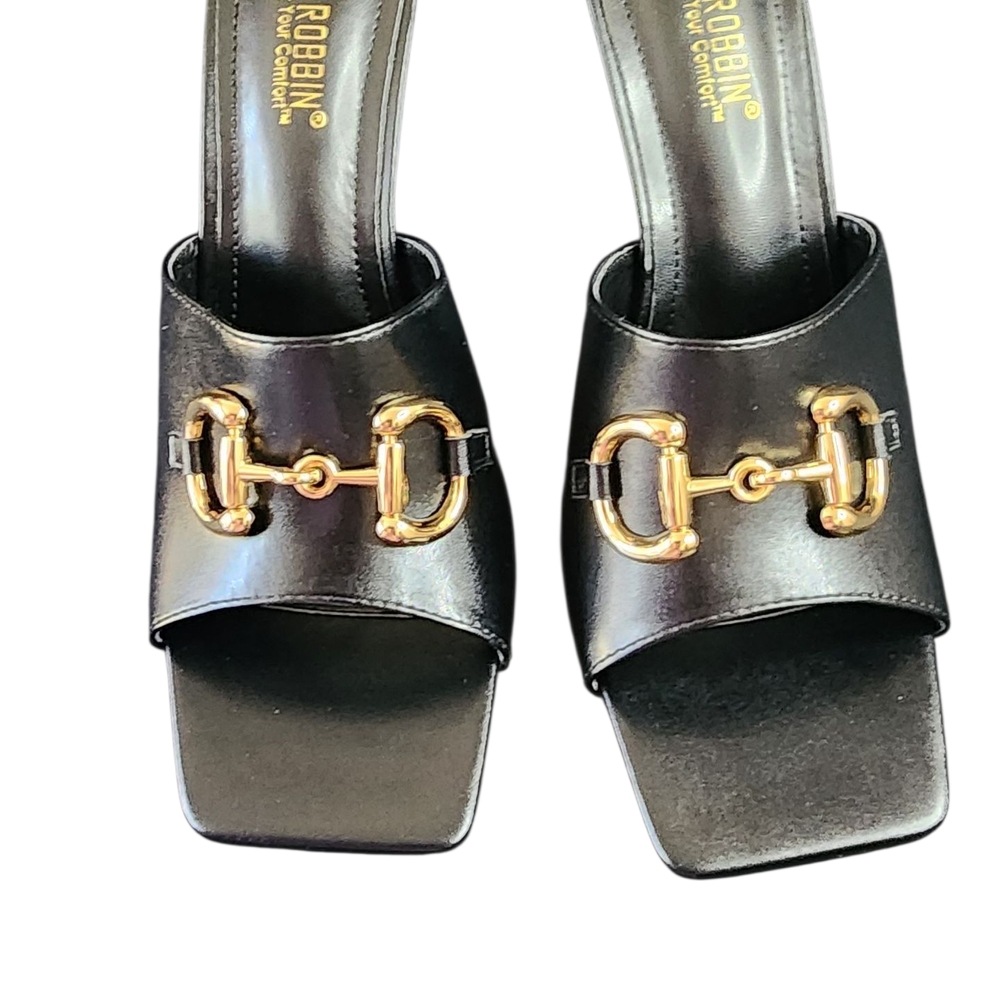 Cape Robbin Black Mules‎ with Gold Detail